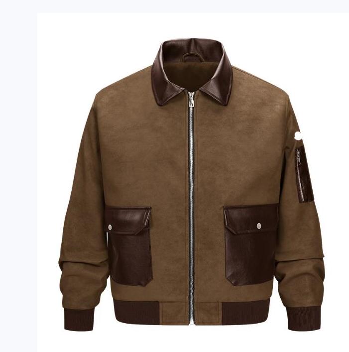 New arrival suede fabric zipper cardigan jackets Men's luxury lapel Jacket color blocking Casual windbreak outfit Jacket Outerwear for fall win