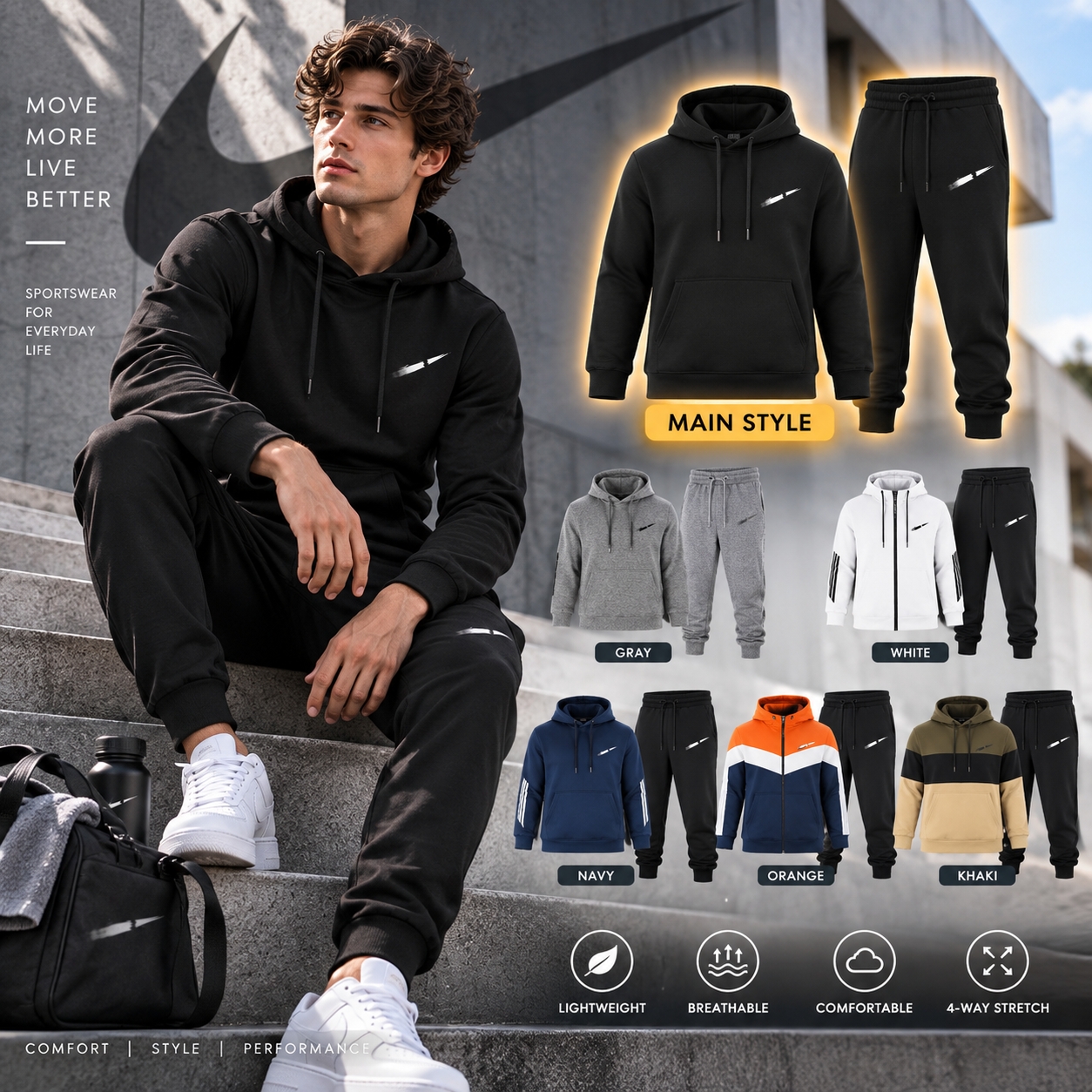 niknk Designer Tracksuits Mens Jogging Suit Fleece Hoodie Sweatpants Set Full Zip Sport Tracksuit Running Training Activewear Cozy Casual Winter Str