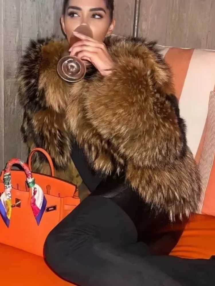Fashion Faux Fur Short Coat Women's Brown Beige Contrast Color Long Slve Warm Winter Jacket 2026 Spring New Casual Outerwear M260922