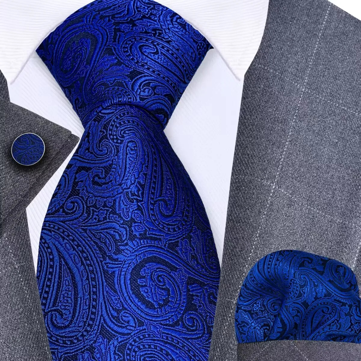 GUSLESON 8cm Blue Black Pink Men Ties Pocket Square Cufflinks Set Paisley Silk Necktie Wedding Business Gift Tie Accessories 260923