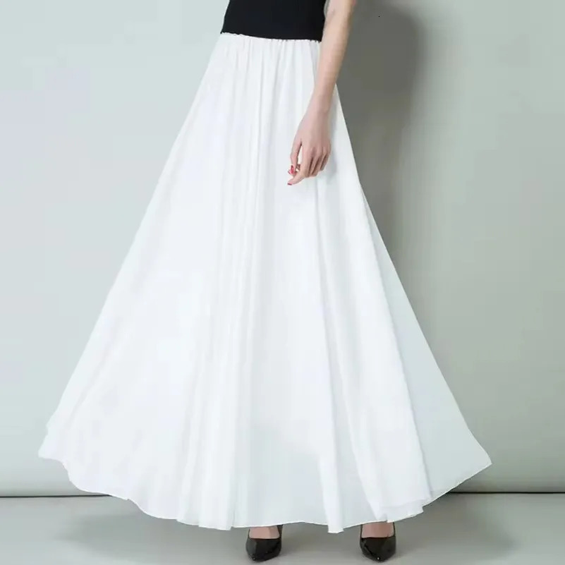 Women Summer Chiffon Dance Skirts Plus Size FullLength Skirt High Waist Elegant Pink Black Red Royal Blue White Long 260923