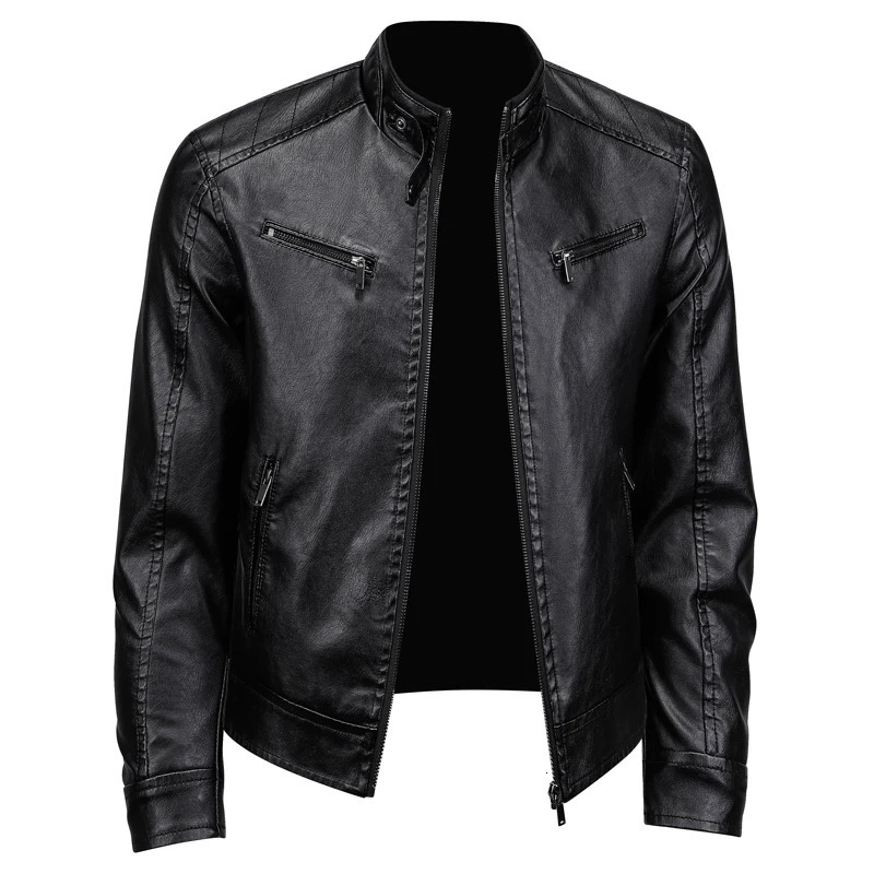 Men's Winter Solid Color Stand Up Collar Windproof Warm Coat Leather Jackets Men's Clothing Vintage Leather Jacket 260923
