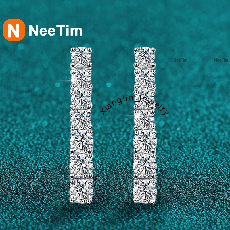 NeeTim All Moissanite Stud Earrings For Women 925 Sterling Silver Sparkling Wedding Fine Jewelry Earring Stud Women's Earrings