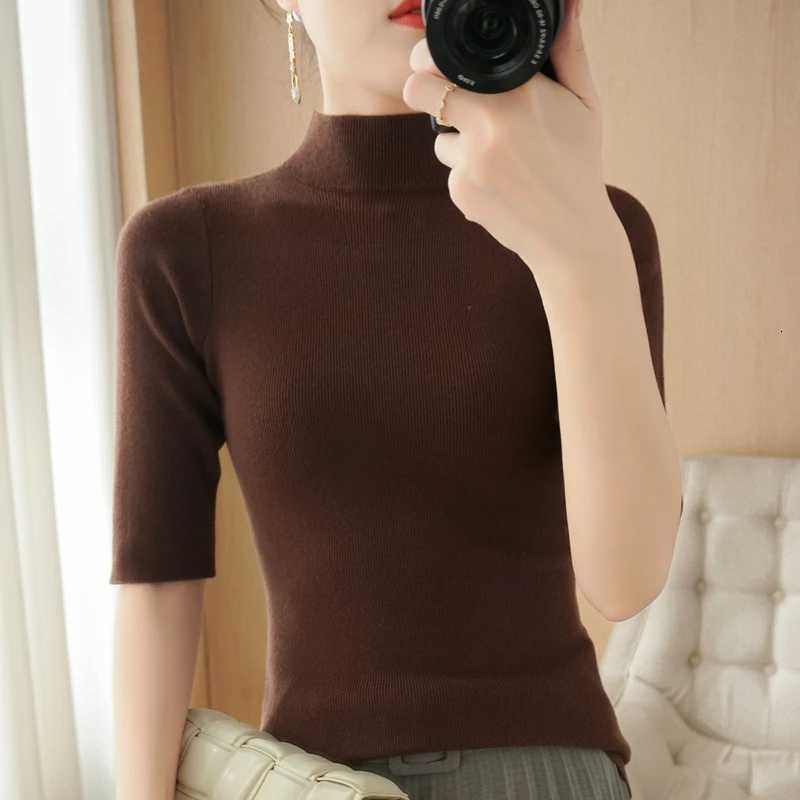 Women's Sweaters Knitted Short sleeve Spring and Summer Half turtleneck Pullovers Slim Sweaters Women Short sleeve Cashmere Sweater Women H2609