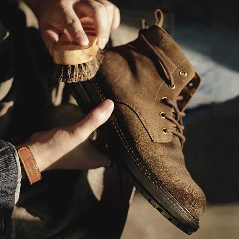 Designer Vintage Boots Maden Men Split Suede Fleece-lined Boots Brown High-Top Work Boots Lace-Up Desert Ankle Rugged Sole Boots Outdoor Shoes J2609