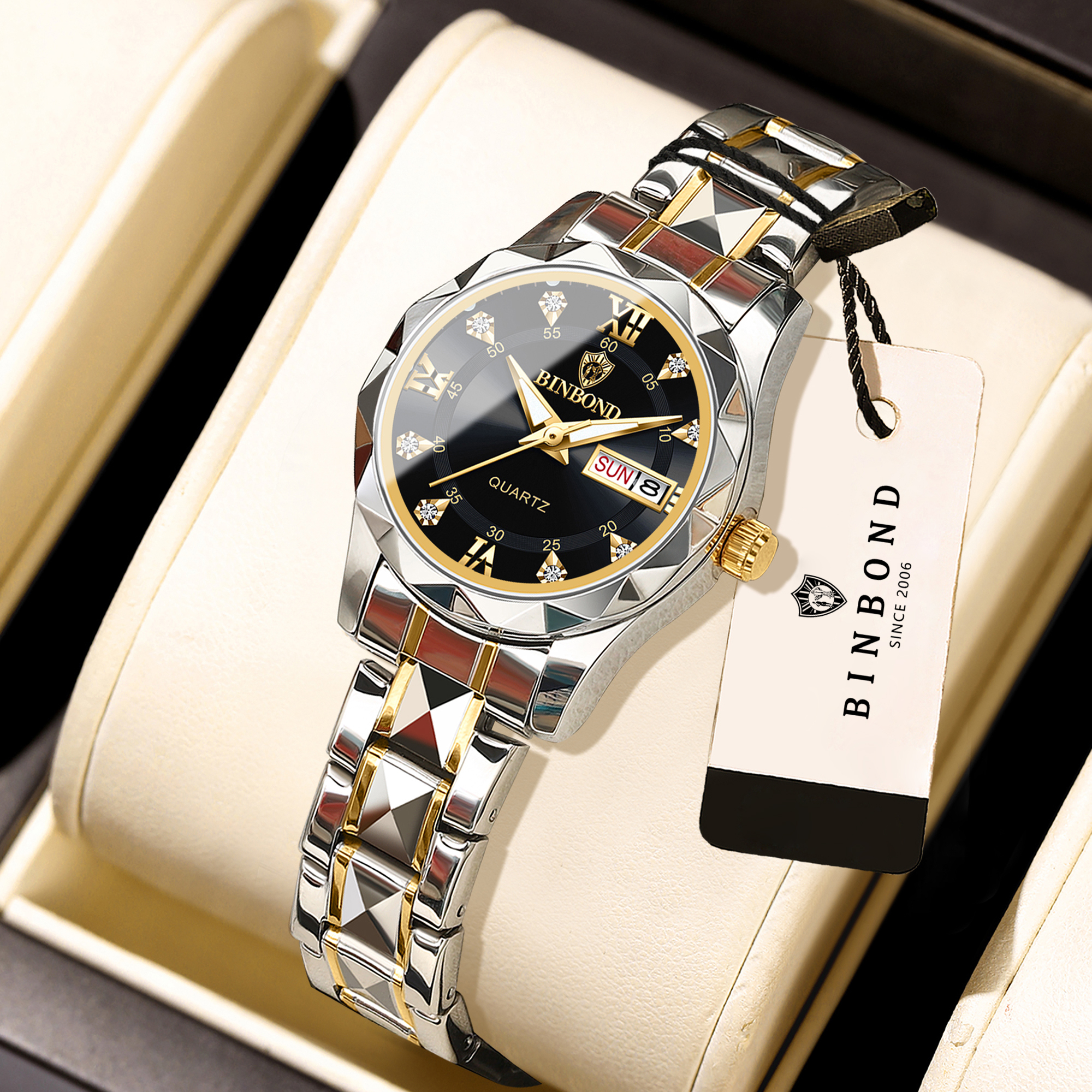 BINBOND Ladies Reloj Sturdy Quartz Watches For Women Luxury Luminous Waterproof Accurate Auto Date Week Display Women's Watch 26Y0923