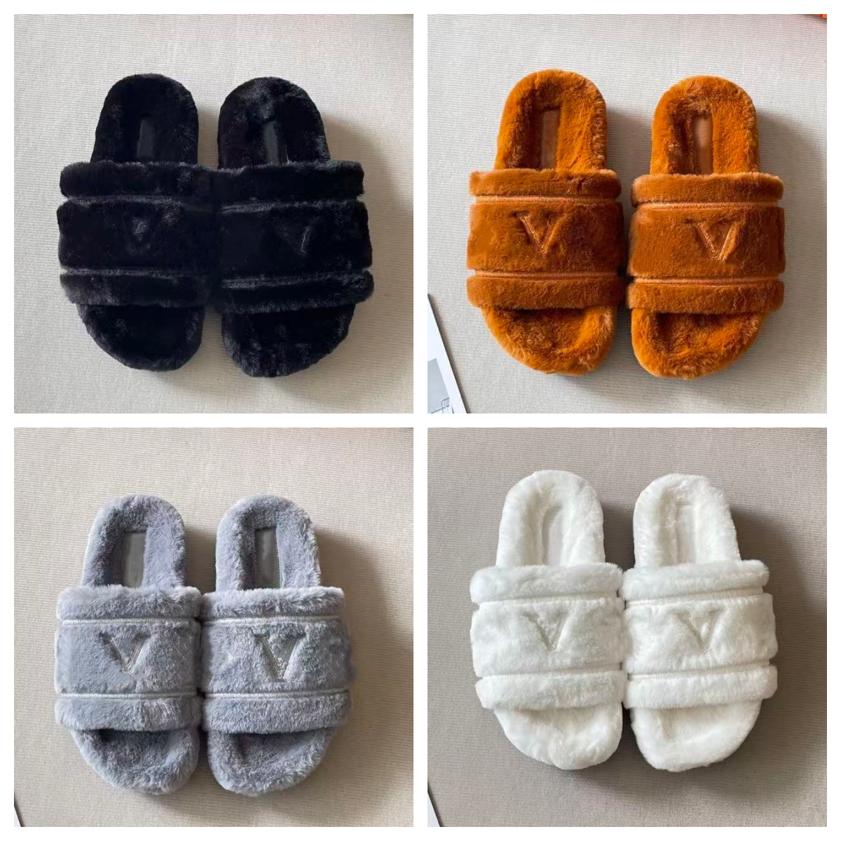 Slippers Designer Women's Thick Bottom Plush Slippers Fashion Warm Non slip Flat Slippers Winter Home One line Cotton Slippers