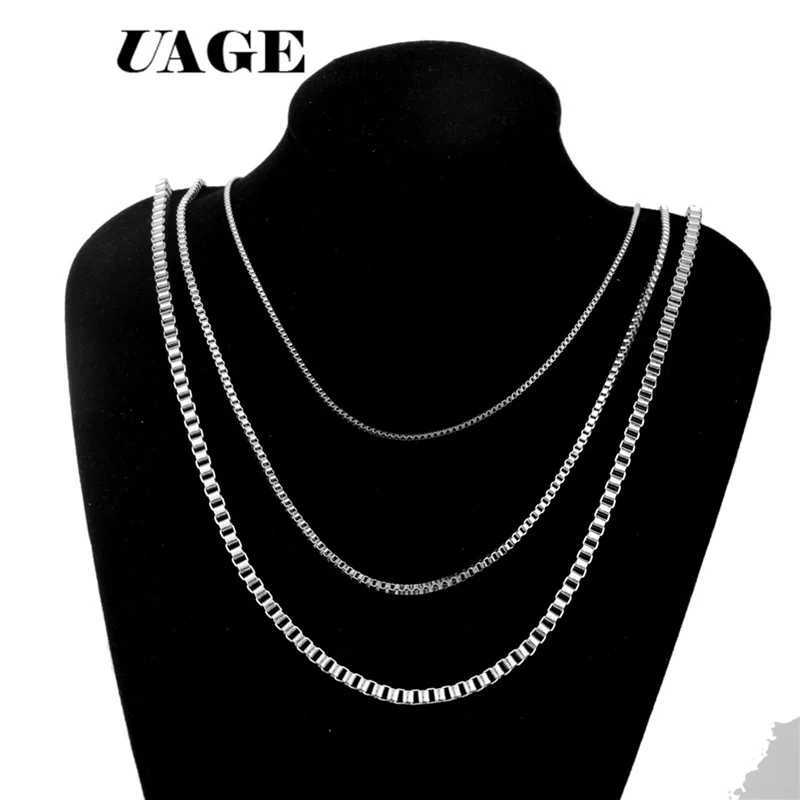 Silver Chains UAGE 1/2/3 mm Color Tone Wen and Men Box Necklace Chain 316L Stainss Steel Necklace For High Quality Jewelry Chain N260922