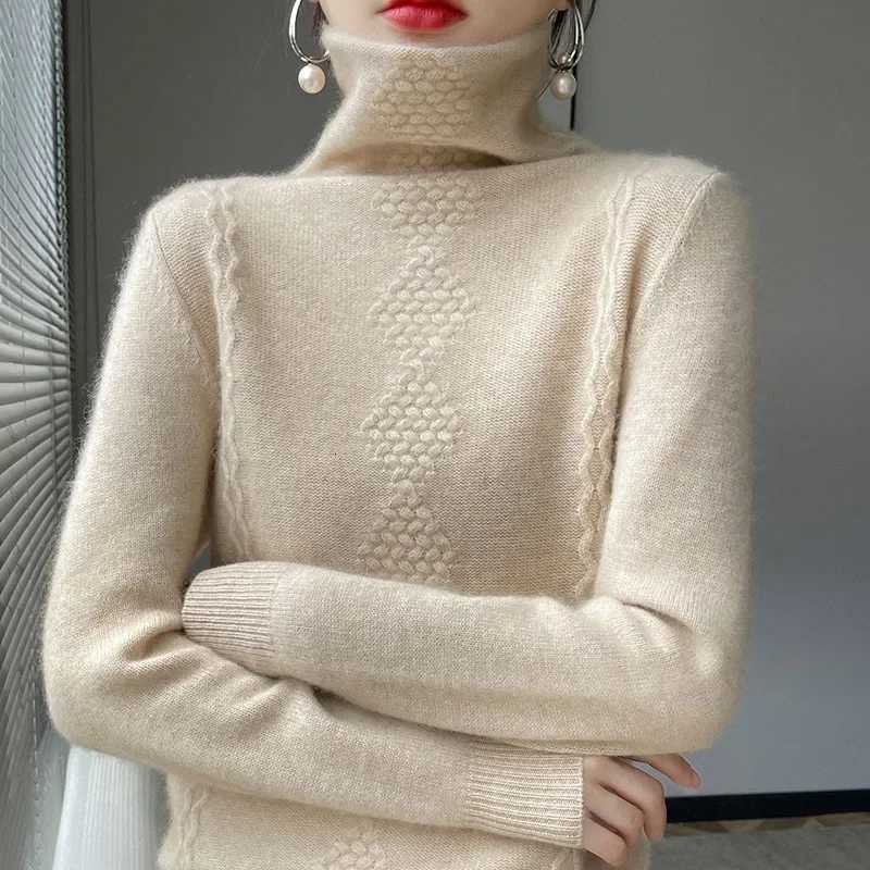 Women's Sweaters 100% Wool Womens Sweaters Winter Twist Knitted Jumper Pullover Top Knitwear High-collar Sweater Female 2024 H260923