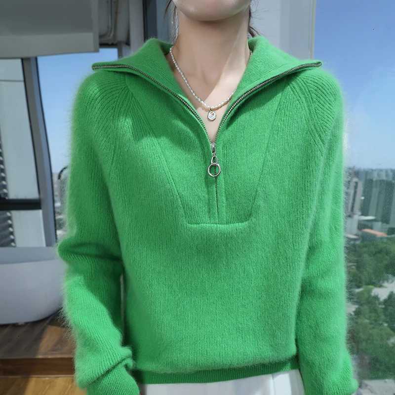 Women's Sweaters 100% Mink Cashmere Zipper Lapel Pullover Sweater for Women's 2026 Autumn and Winter New Sweater Knitted Top Casual Versat