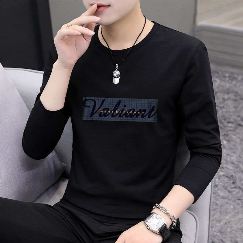 New autumn winter long-sleeved T-shirts men, casual and trendy Korean-style tops for high school students, round-neck outerwear, wholesale