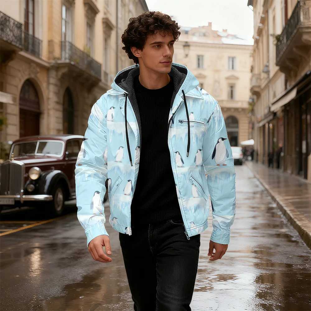 Down Parkas Men's Thermal Men's Fleece Zip Up Hoodeds Jacket Winter Casual Man Unisex Outerwear Sports Parka for Men Printing Streetwear C