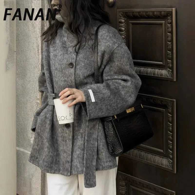FANAN 2026 Winter New Stand Collar Women's Double-faced Woolen Coat Korean Trendy Single Breasted Thick Overcoat Warm Clothes S2609232DHW