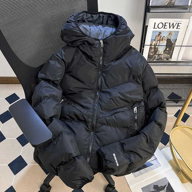 Men's Down Parkas Men 2025 Winter New Loose Down Cotton Jackets Male Thick Warm Hooded Outerwear Mens Contrast Color Cotton-padded Coats D755 C