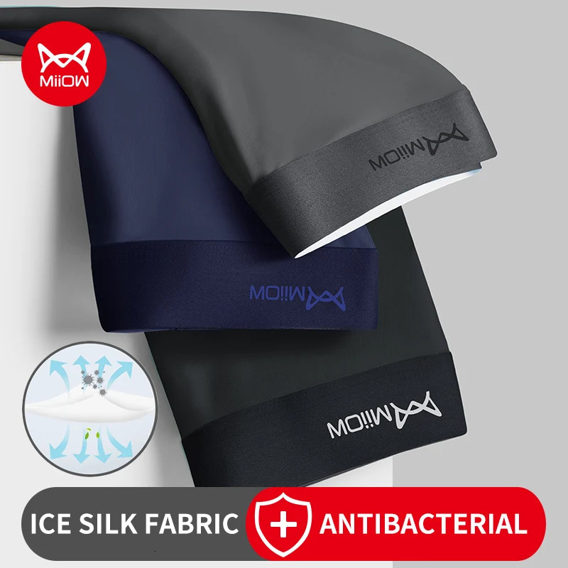 Miiow 3Pcs Ice Silk Men Boxer Shorts Underwear Antibacterial Boxershorts Cueca Male Panties Fashion Men Underpants Lingeries 5XL 260923
