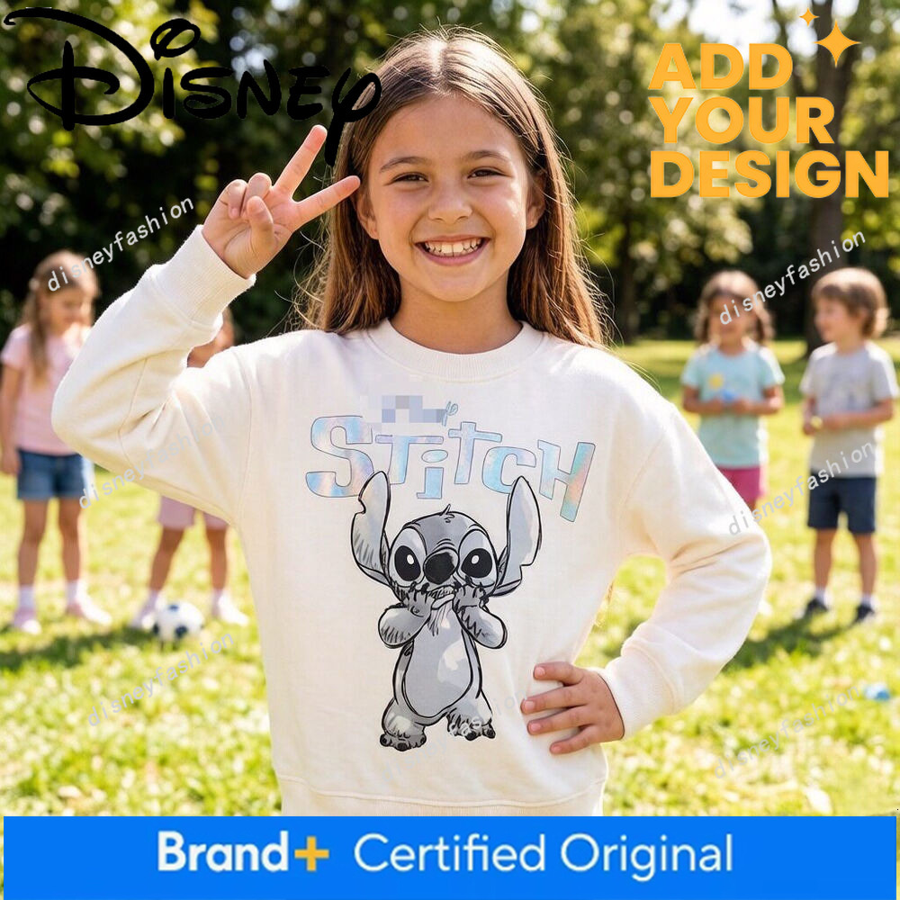 Girls' Cotton Sweatshirt with Stitch Print, Korean Style, Spring and Autumn, Loose Fit, for Older Children, Ins2026 7d