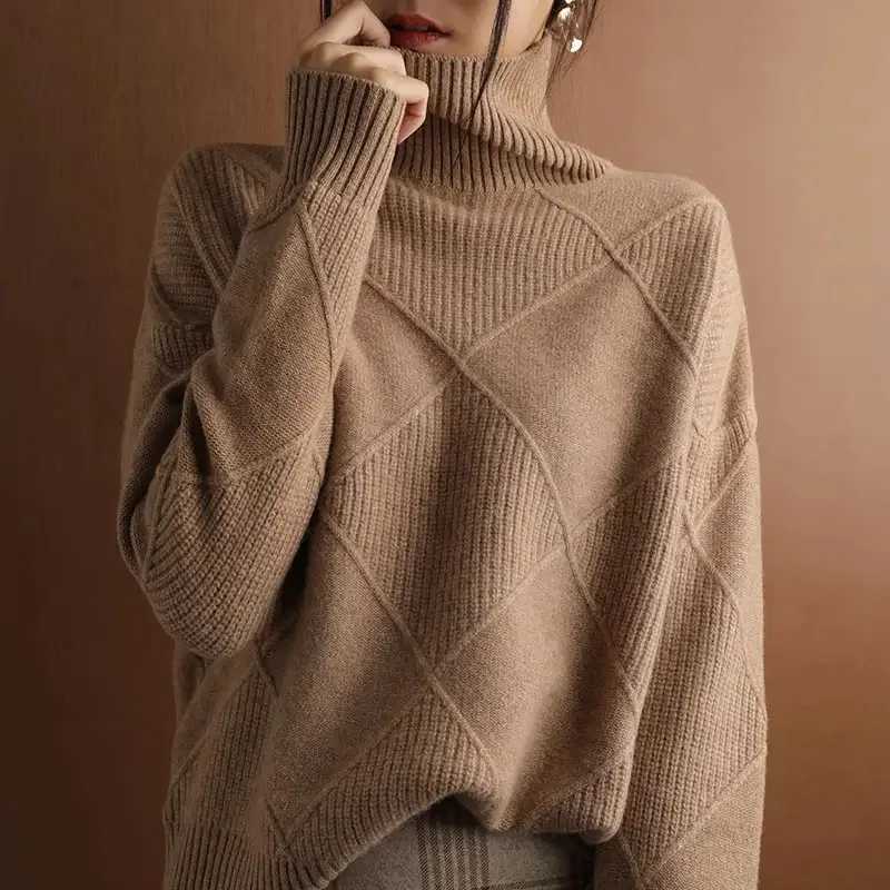 Women's Sweaters Autumn and Winter New Women's Pullover Sweater Thickened Warmth Fashion Knitted Wool Sweater High Collar DF4845 D260923