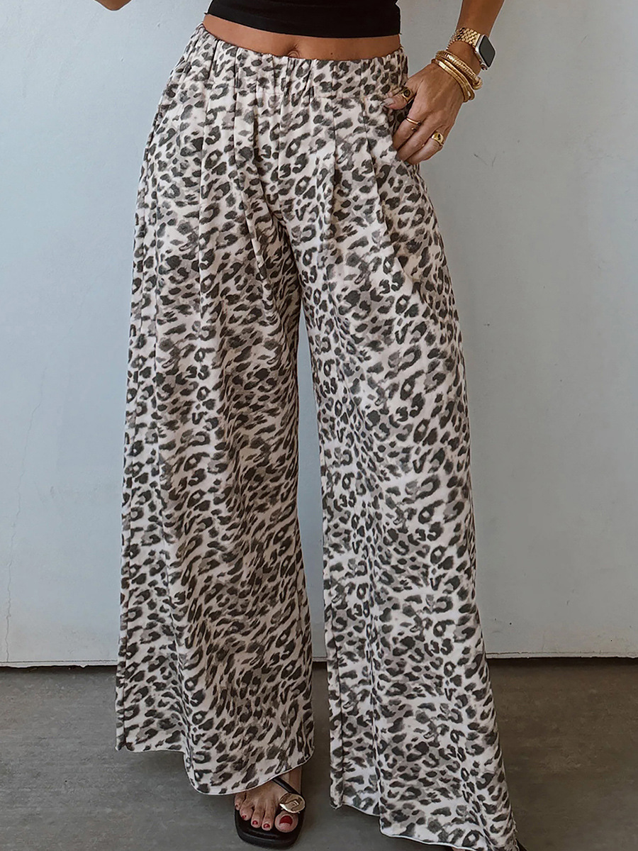 Luxury 2026 Autumn New High-Waisted Drapey Wide-Leg Women, European And American Style, Trendy Leopard Print Casual Pants For Women