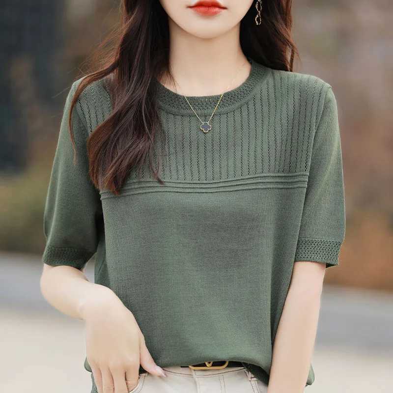 Women's Sweaters Women Sweater Short Sleeve Spring Summer O-neck Bottoming Shirts Casual Korean Knitted Pullovers Solid Loose Hollow Out Jumper