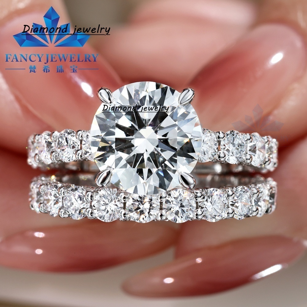 Luxury Fancy Jewley IGI Certified 2ct Lab Grown Round D Color Diamond Ring Set for Women Men 10K-18K White Gold Wedding Band