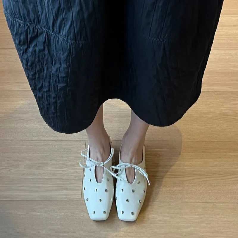 Wen's Dress Shoes 2025 New Ballet Flat Shoes Mary Janes Lace-Up Flats French Style Square Low Heel Spring Autumn Seas PU Leather J260922