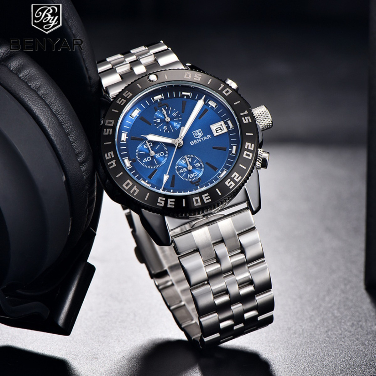 Men's Classic Quartz Chronograph Watch 50M Waterproof Japanese Movement Luminous Hands Business Sport Wrist Watch Gift for Him