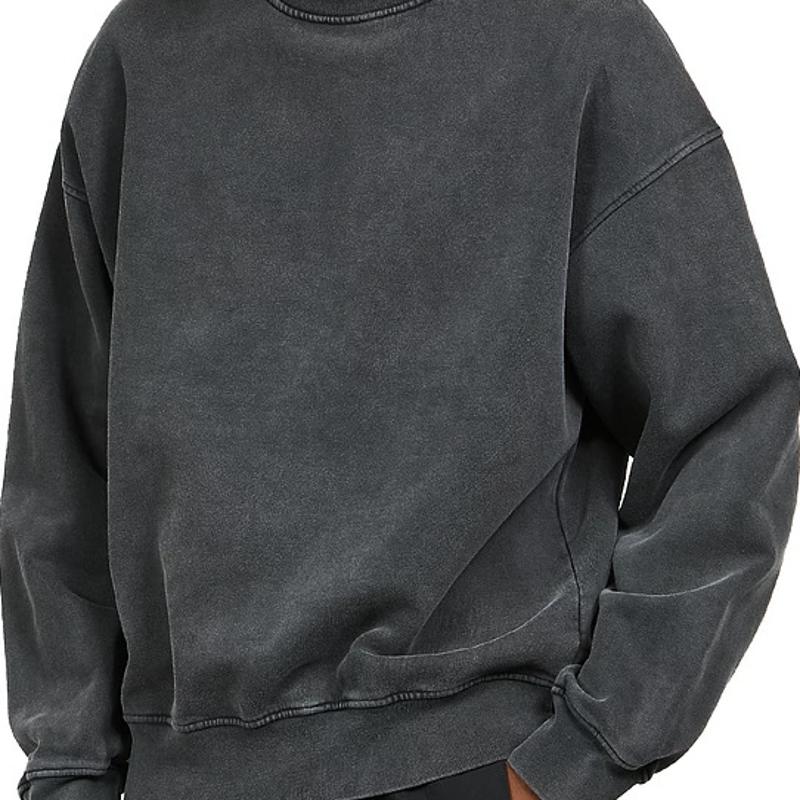 Sweat-shirt à col rond en coton épais de haute qualité pour hommes, ample, épaules tombantes, manches longues, pull décontracté, haut délavé, nou