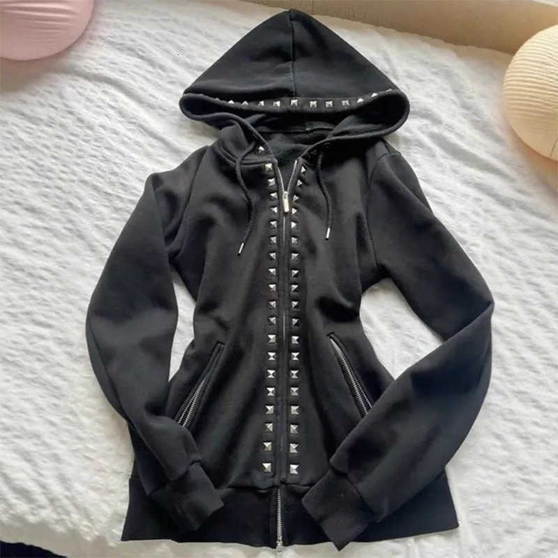 New Sweatshirts Y2K Women's Hoodies Emo Fashion Rivet Zipper Hoodie Women Harajuku Black Oversized Hoodie Gothic Retro Classic Sweatshirt Winte
