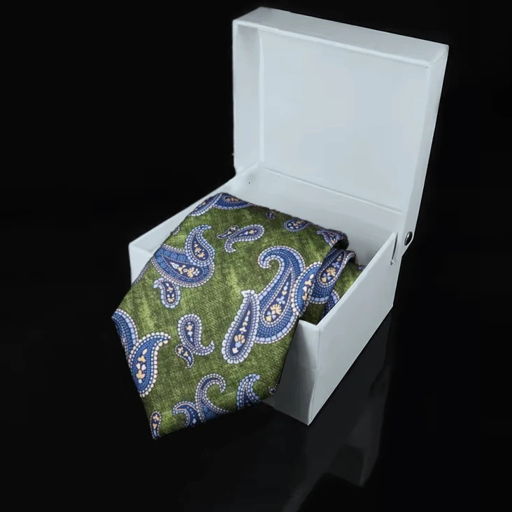 Fashion Men's Soft Ties With Box Blue Necktie Green Orange Gravatas For Men Paisley Floral Fit Wedding Workplace Suit Shirt 260923