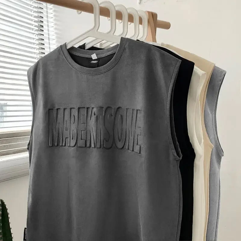 Heavy Suede Vest for Men Summer High-End Feeling Ins Ruffian Handsome Casual Loose Sports Sleeveless T-Shirt Mens Clothing 260922