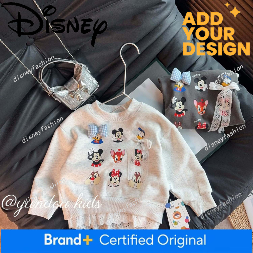 2026 Spring New Korean Style Girls' with Trim, Versatile and Fashionable Mickey Top, Blue Lace Sweatshirt 4c bd 17