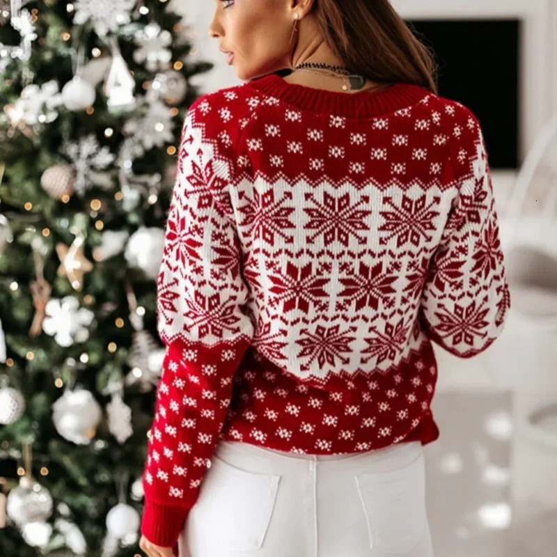 Selling Christmas Womens Sweater Santa Print Long Sleeve Round Neck Christmas Knitted Pullover Sweater Tops Sweater Knitwea 260922