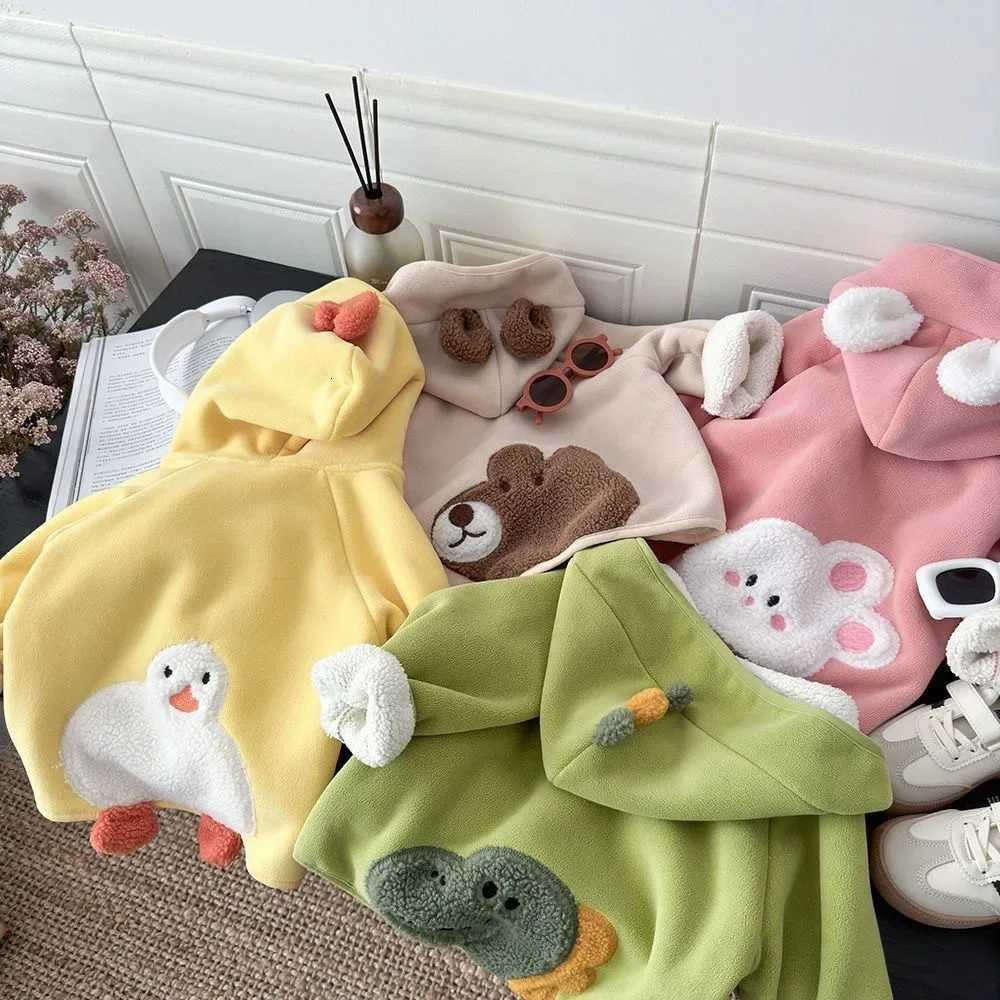 Rompers 2026 Kids Winter Coat Thickened Fleece Jacket Cartoon Animal Hooded Outerwear for Boys Girls Warm Winter Children Clothing X260922