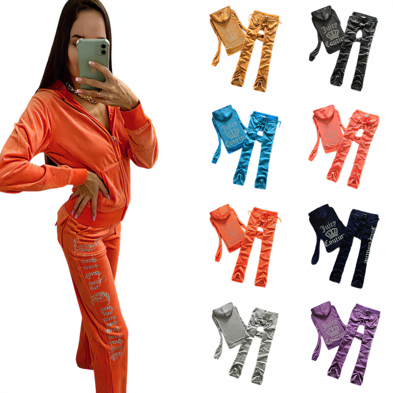 Designer Juicy Velvet Fabric Tracksuit Women's Tracksuits Pant Suits Classical Velour Suit 2025 Autumn Women Track Hoodies and Pants Two Piece