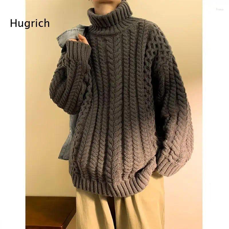 Mens Chunky Cable Knit Turtleneck Sweater Long Sleeve Oversized Basic Daily Wear Pullover Tops