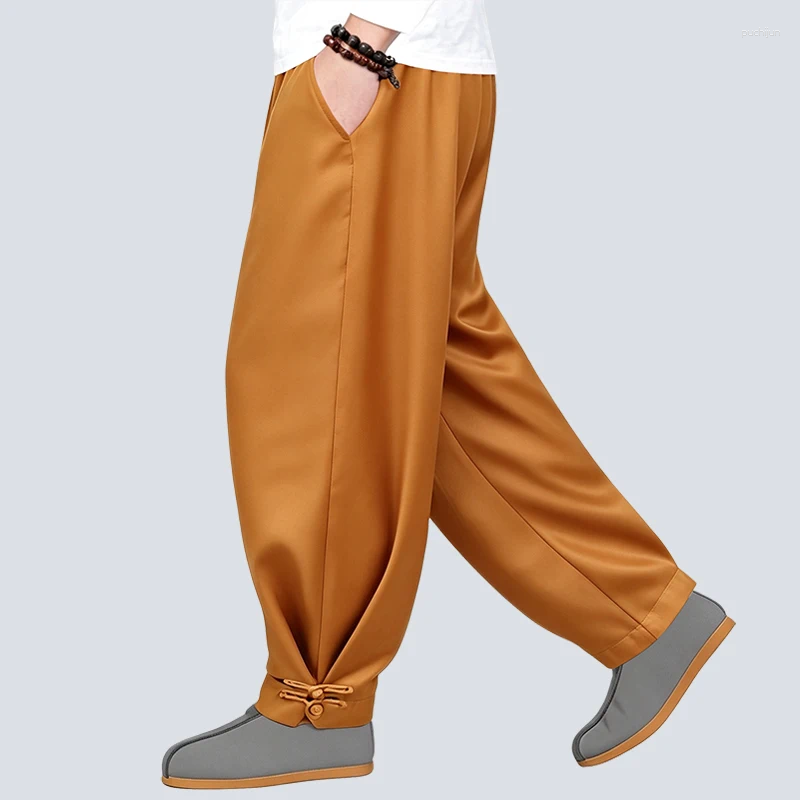 Unisex Chinese Style Zen Meditation Pants Autumn Winter Loose Cuffed Retro Plus Size Casual Long Trousers For Men Women
