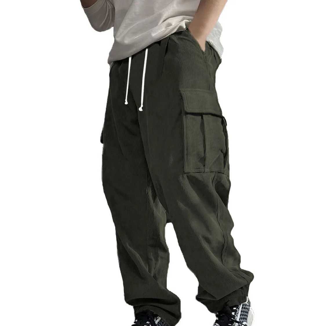 2025 autumn clothing new men's corduroy multi-pocket overalls spring and autumn wide tube casual men's trousers S260923QYPR