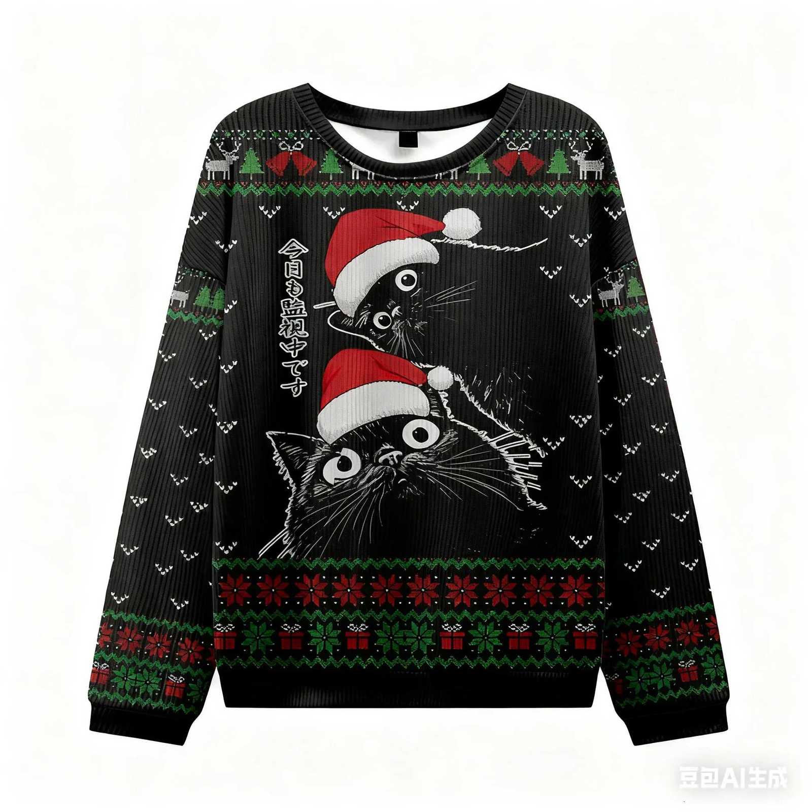 Women's Sweaters Funny cat lovers' ugly Christmas 3D printed sweater for men and women cute kitten pullover long-sleeved round-neck sweate
