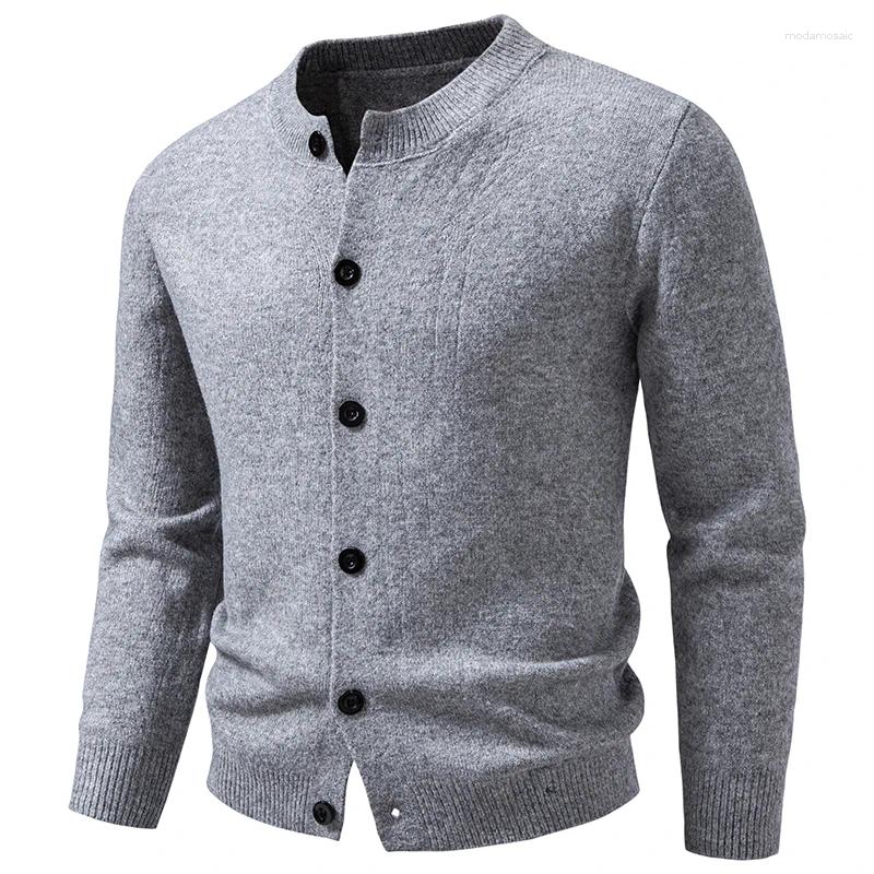 Spring Autumn Mens Casual Knit Sweatercoat Solid Color Single Breasted O Neck Knitted Cardigan Men Fashion Cardigans Outerwear