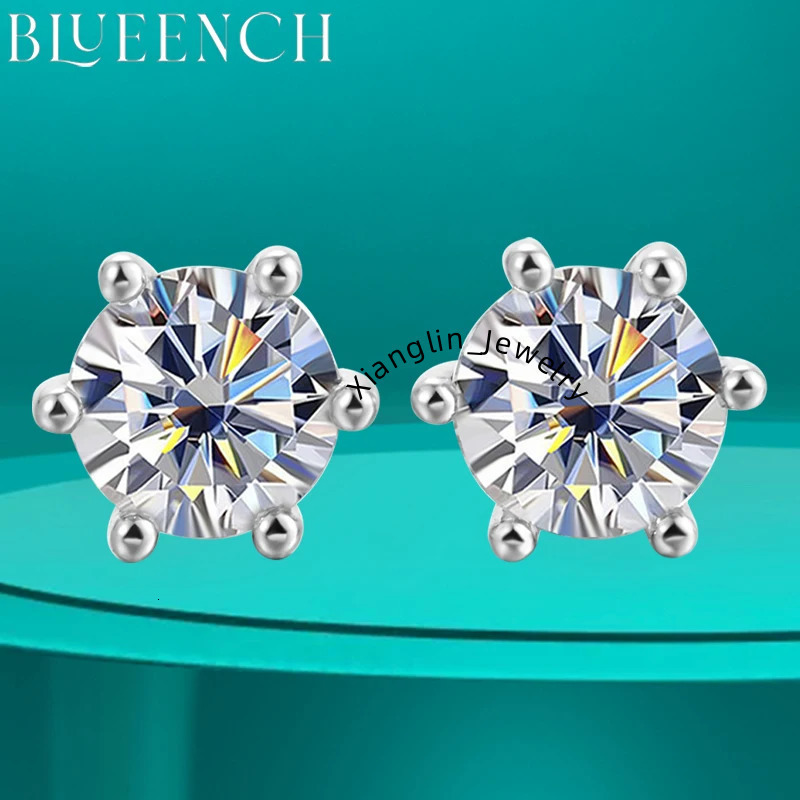 BLUEENCH Moissanite Stud Earrings 18K White Gold Plated Sterling Silver D VVS1 Round Cut Lab Diamond Bowknot Ear Studs For Women