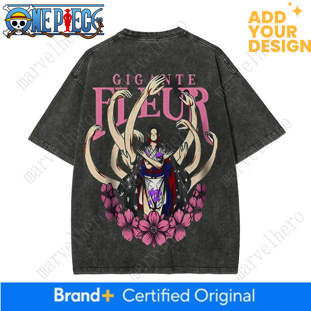 One Piece Men's Women's Washed T-Shirt Nico Robin Clothing Summer and Spring Anime Tee Retro Distressed Short Sleeve Outdoor casual sports