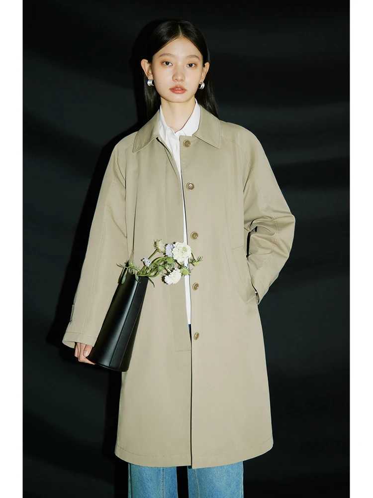 ZIQIAO Korean Style Mid-length Khaki Windbreaker for Women 2024 Spring New Single-breasted Simple Casual Trench Jacket Female M260922
