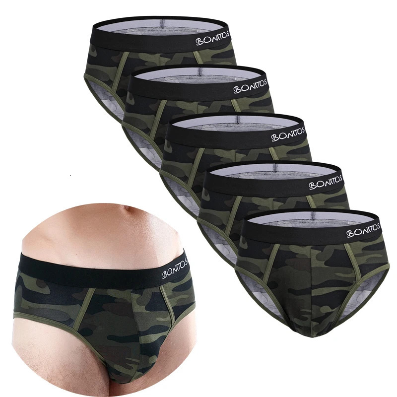 5Pcs Print Mens Panties Open Front Cotton Briefs Sexy Underwear For Man Underpants Breathable Male Bikini 260922