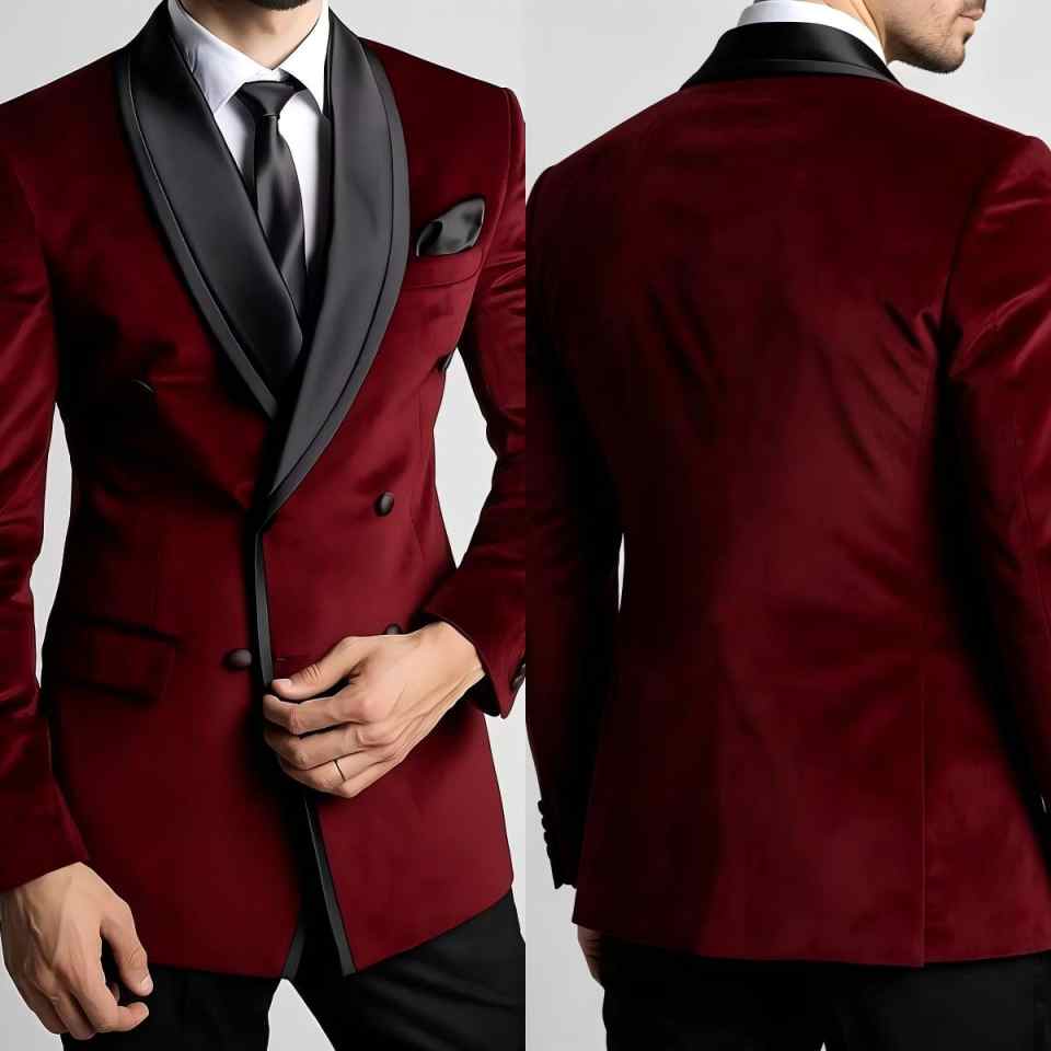 Smoking da uomo vintage in velluto doppio petto scialle con risvolto abito da sposa 2 pezzi giacca pantaloni da sera sposo per la festa su misura