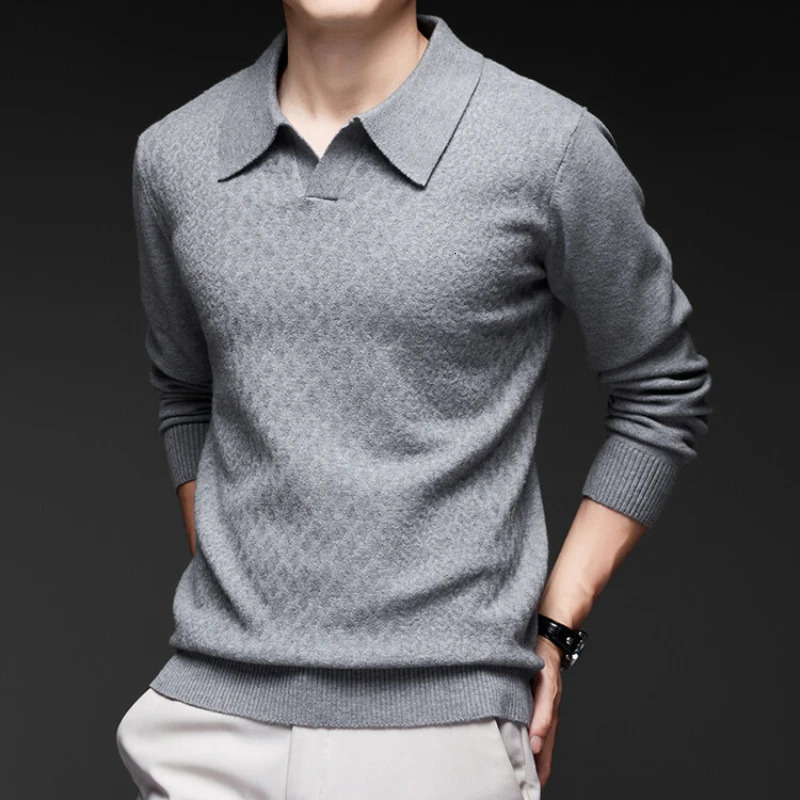 Highquality Mens Business Casual Solid Color Vneck Long Sleeve Warm Sweater Daily Versatile POLO ShirtM4XL 260922