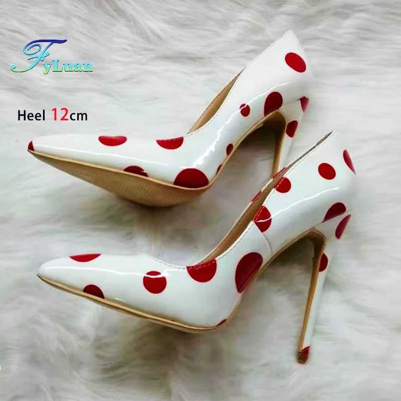 Shoes Wen Party High Dress H Fi Red And White Pointed Toe 8-12CM Cute Red Polka Dot Sexy Printed Elegant Single Shoe Large Size43 J260922