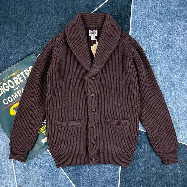Long Sleeve Cardigan Coats Men Autumn Winter Retro Thick Knit Overcoats Male Lapels Solid Color Sweaters Jackets L918