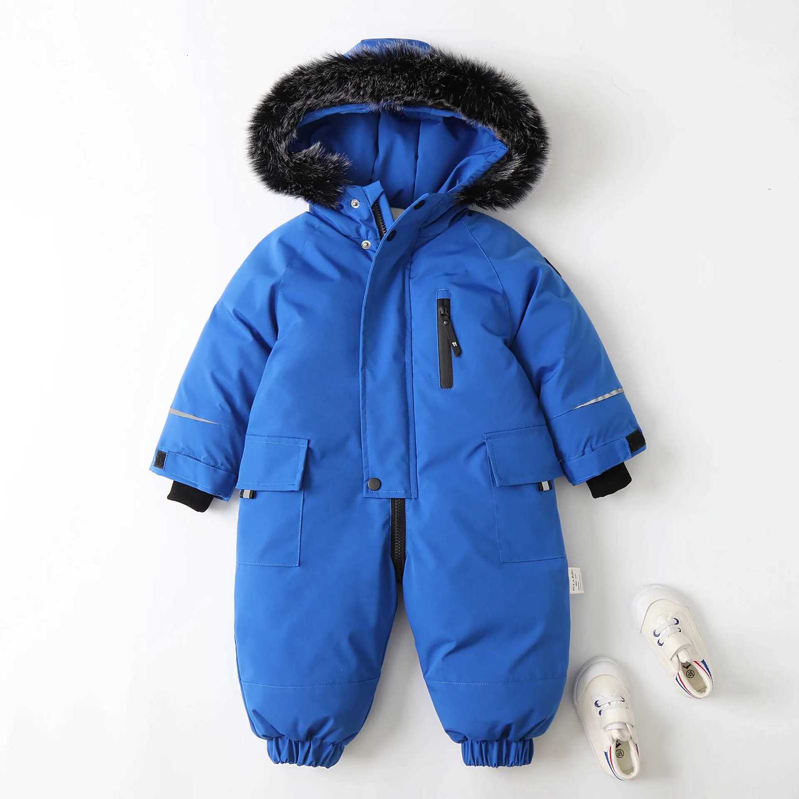 Rompers New Winter Children's Ski Suit 2-5Y Sporty Style Boys Hooded Jumpsuit Waterproof Warm Overalls Kids Snowboard Clothing X260922