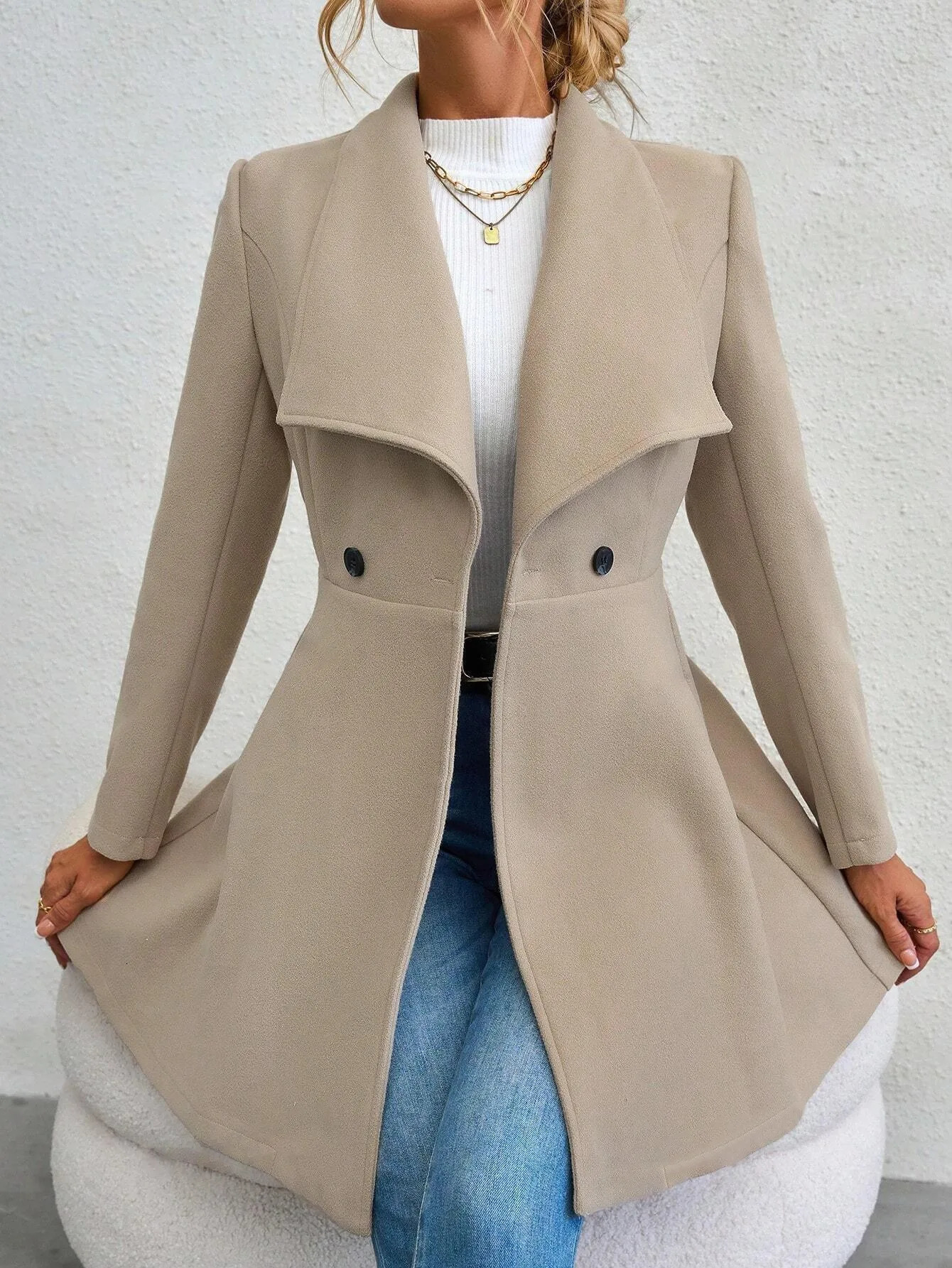 Autumn Winter Fashionable Notch Lapel Buttoned Slim Fit Woolen Coat for Women Arrival Tailored Elegant Outerwear 260911