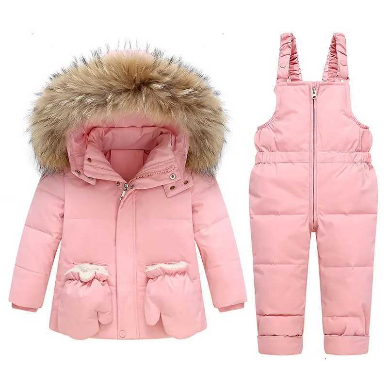 Clothing Sets OLEKID 2026 Winter Children Girl Overalls Real Raccoon Fur Down Jacket For Girl Baby Girl Jumpsuit Kids Girl Outerwear Coat X260922